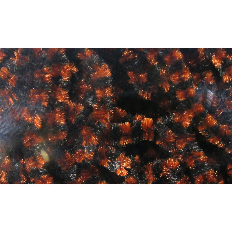 Olive green and reddish-brown synthetic chenille coil on white background