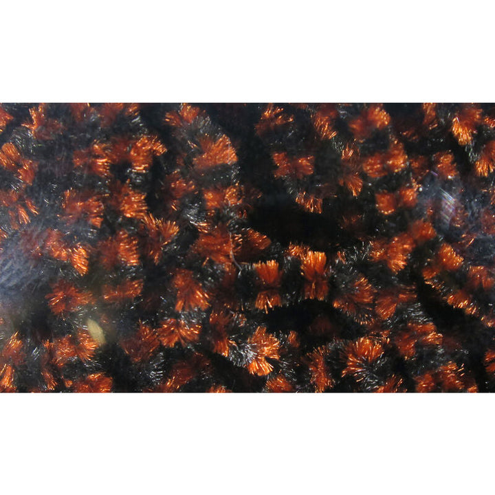 Olive green and reddish-brown synthetic chenille coil on white background