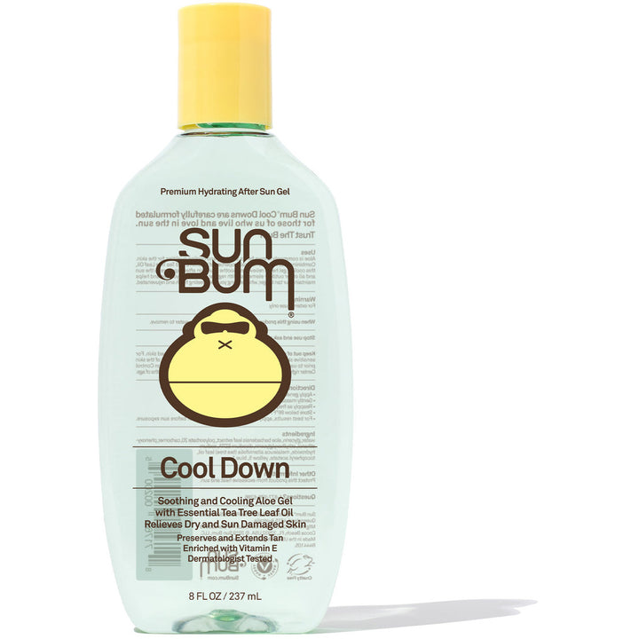 Sun Bum Cool Down Aloe Gel bottle with cartoon sun logo
