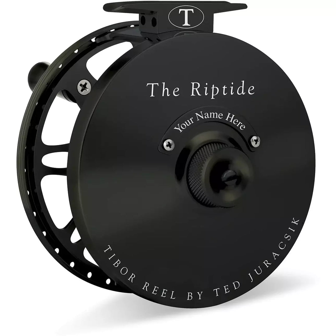 Matte black Tibor Riptide fly reel with large arbor spool and impregnated cork drag