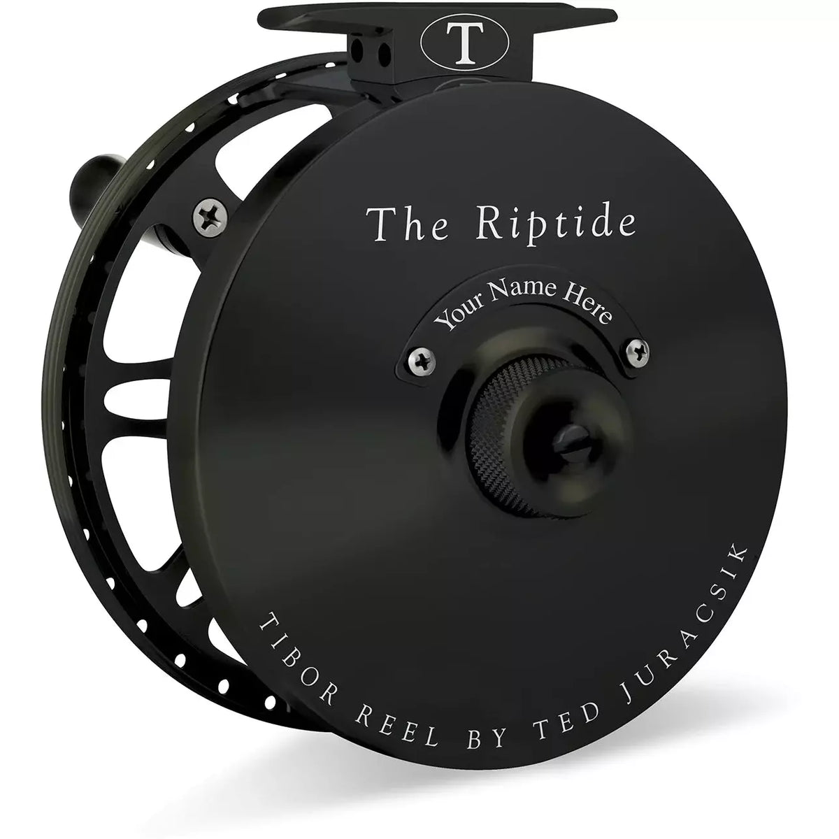 Matte black Tibor Riptide fly reel with large arbor spool and impregnated cork drag