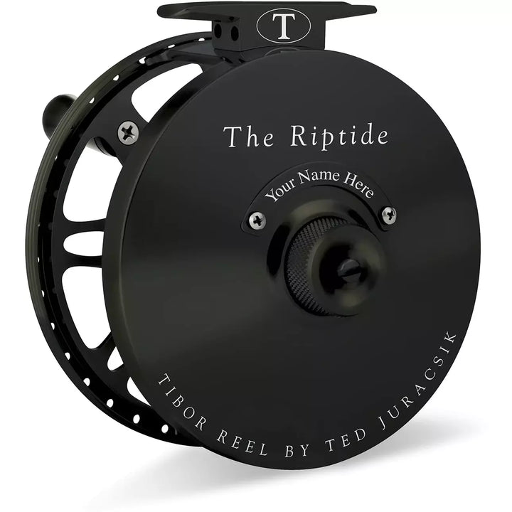 Matte black Tibor Riptide fly reel with large arbor spool and impregnated cork drag
