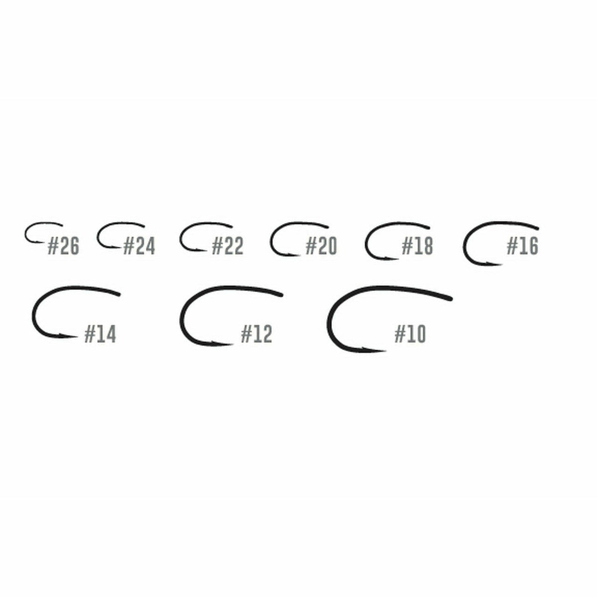 TMC2488 curved hook size chart showing sizes #10 to #26