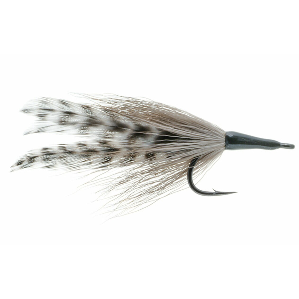 Umpqua Cockroach Large fly fishing lure with tan body and speckled tail feathers
