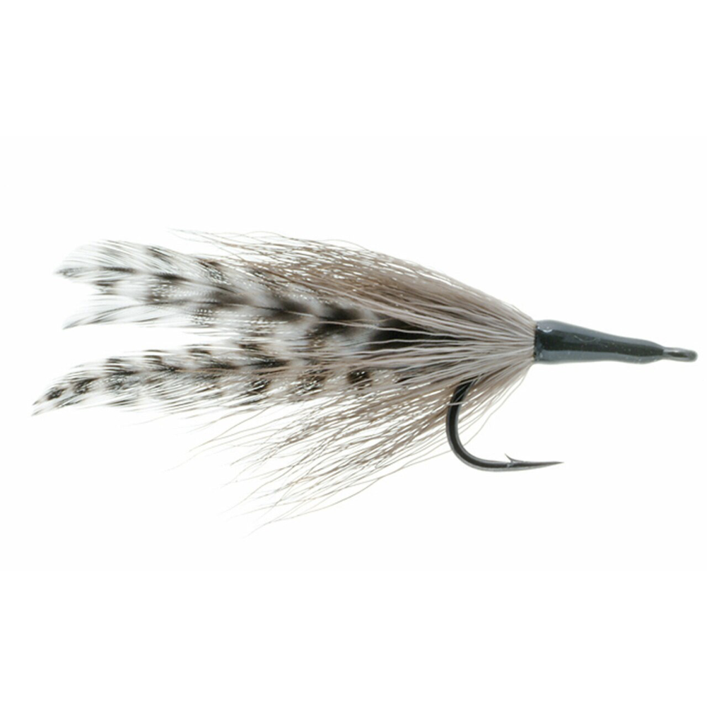 Umpqua Cockroach Small fly fishing lure with tan fiber body and spotted feather wings