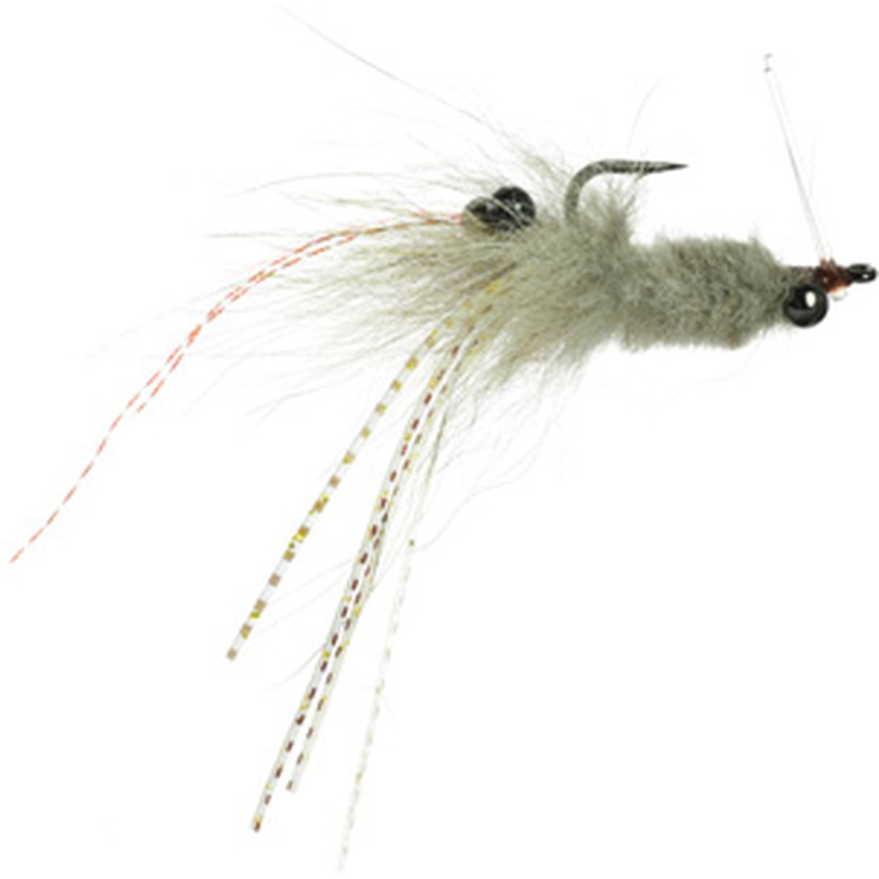 Tan Umpqua Coyote Shrimp fly size 6 with fuzzy body and gold speckled legs