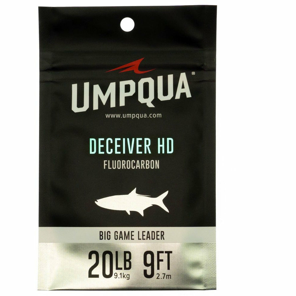 Umpqua Deceiver HD Big Game Fluorocarbon Leader packaging, 20lb test strength, 9ft length