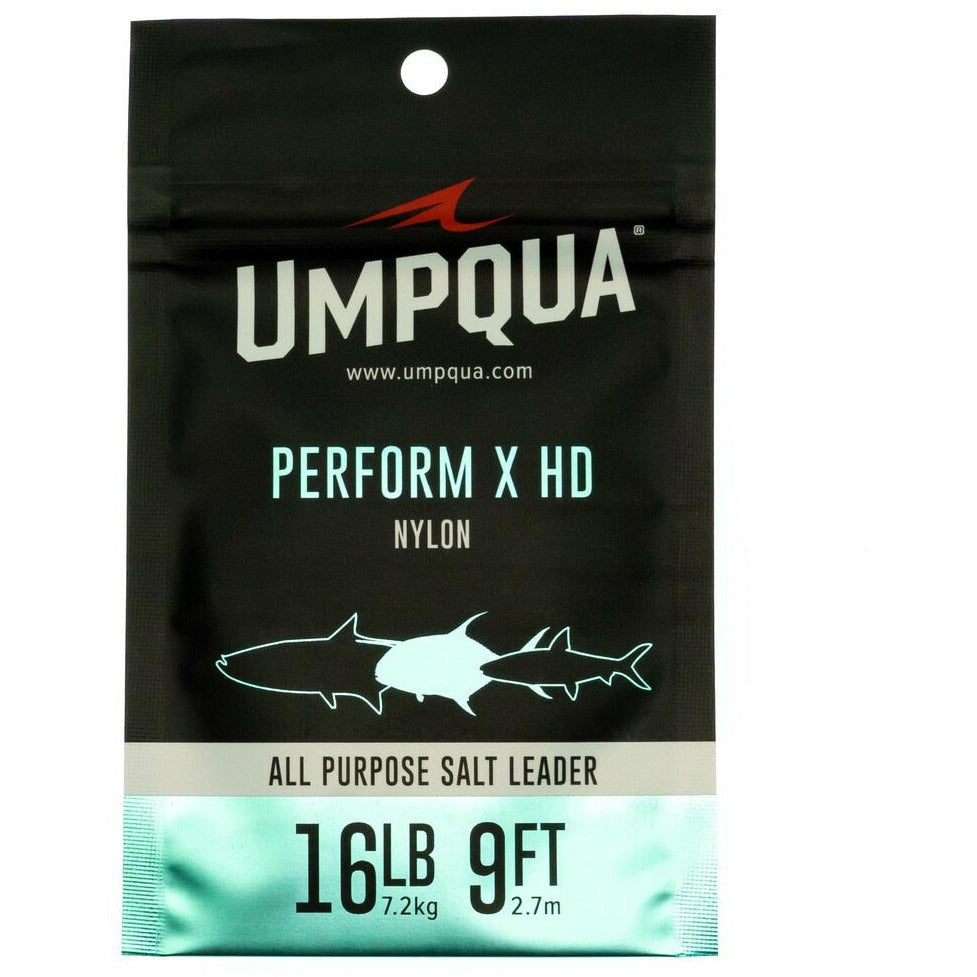 Umpqua Perform X HD All Purpose Salt Leader packaging, 16lb test strength, 9ft length