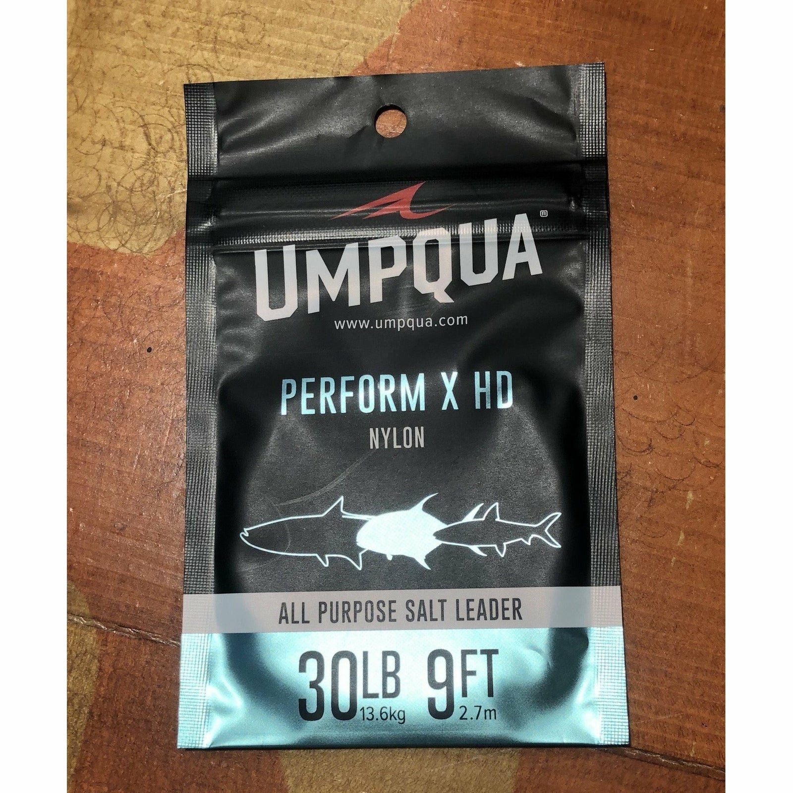 Umpqua Perform X HD Redfish Leader packaging, 30lb test strength, 9ft nylon saltwater leader