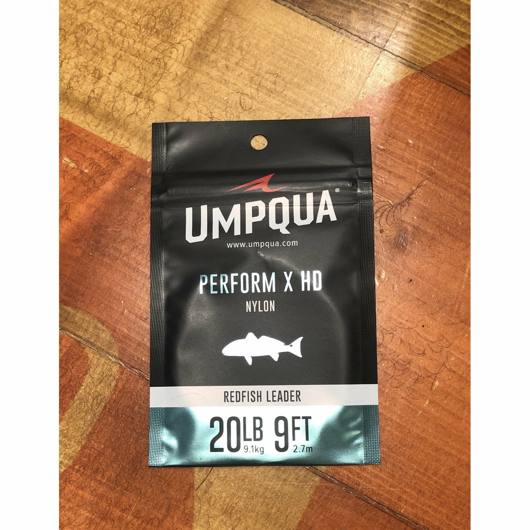 Umpqua Perform X HD Redfish Leader packaging, 20lb test strength, 9ft nylon tapered leader for fly fishing
