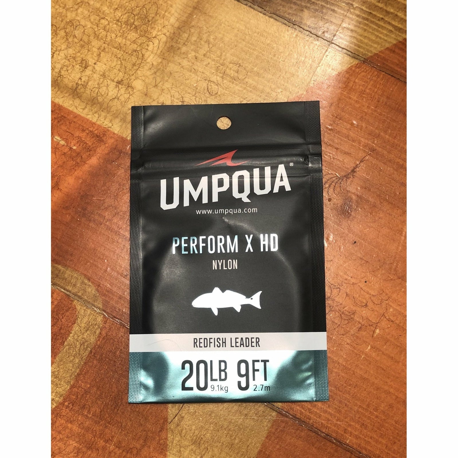 Umpqua Perform X HD Redfish Leader packaging, 20lb test strength, 9ft nylon tapered leader for fly fishing