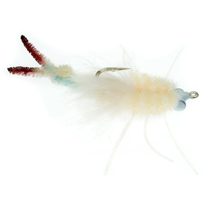 Umpqua Strong Arm Merkin Skok White Size 6 medium fishing fly with blue bead eyes and red-tipped tail