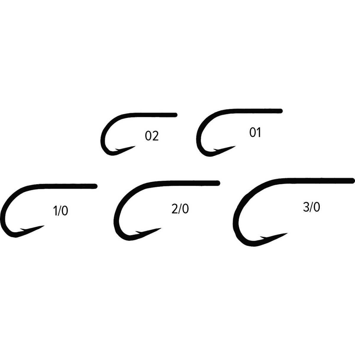 Umpqua XS415 BN5X backcountry fishing hook size chart showing sizes 02 to 3/0