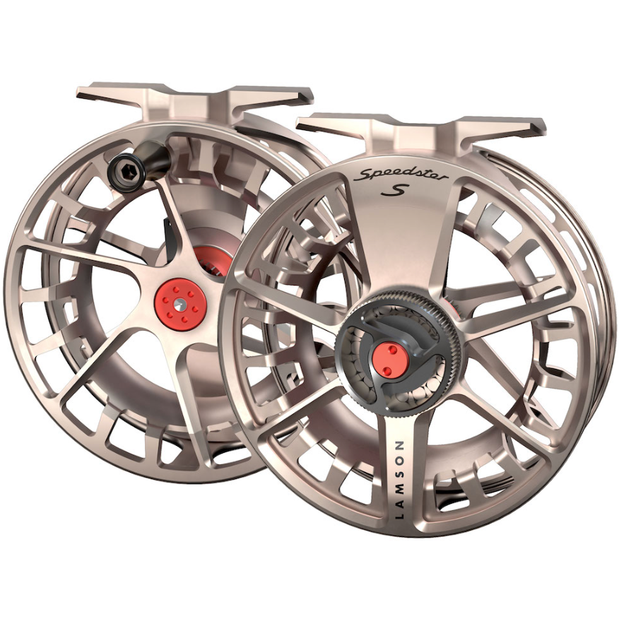 Bronze Waterworks-Lamson Speedster S fly reel with red drag knob
