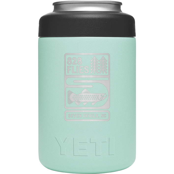 Mint green Yeti Colster can insulator with translucent 828 Flies design